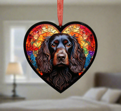 Cocker Spaniel Black Stained Glass Effect Heart Suncatcher